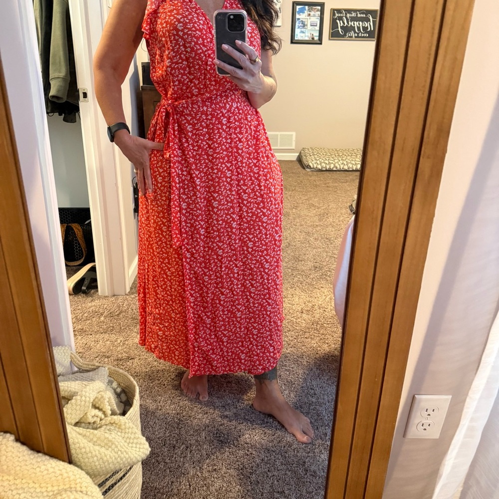 LOFT Red and White Halter Maxi Sundress